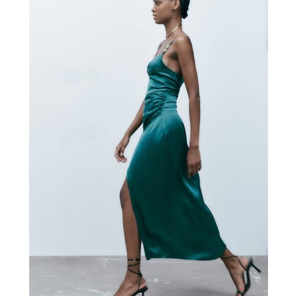 Zara SATIN LINGERIE STYLE DRESS in Duck Blue - Picture 3 of 16